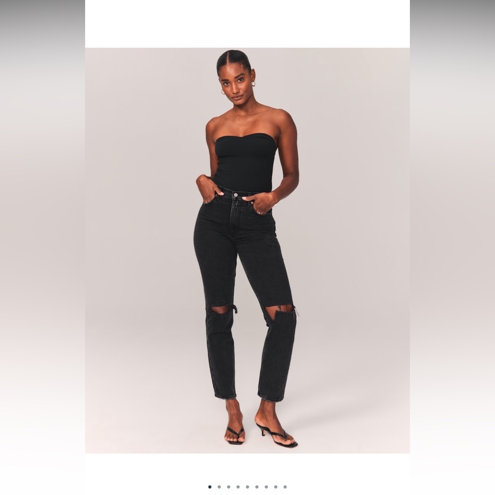 Abercrombie 90s straight ultra high rise black ripped jeans 25 extra short
